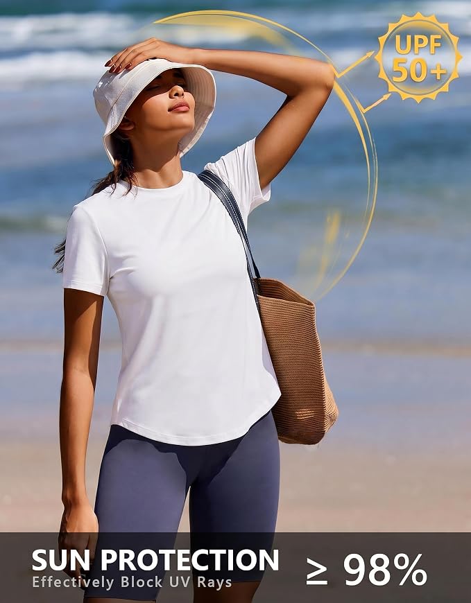 PINSPARK Soft Workout Tops for Women UPF 50+ Sun Protection Shirt Quick Dry Athletic Running Hiking Travel Basic Tee Shirts