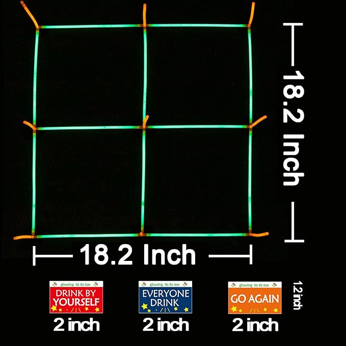 18.2Inch 3-in-1 Glowing Ring Toss Tic Tac Toe Outdoor Game for Adults and Family, Camping Games, 5 Blue Rings & 5 Red Rings