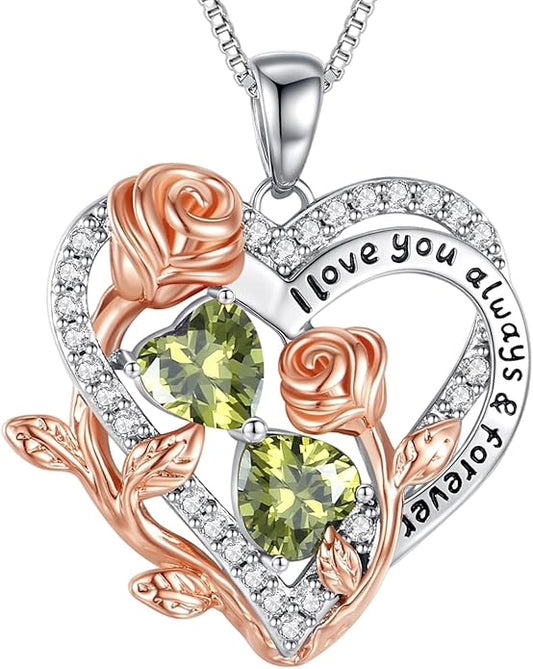 I Love You Birthstone Necklace, 925 Sterling Silver Heart Pendant with CZ Diamond Stones, Birthday Gifts for Women, Romantic Gift for Wife, Girlfriend, Her, Anniversary, Valentine's Day, Christmas