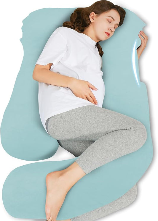 HIPHOP PANDA U-Shaped Pregnancy Pillow for Sleeping - Full Body Maternity Support Pillow with Removable Cover - Comfort for Back, Hips, Legs, Belly - 57 Inch for Pregnant Women, Ice Blue