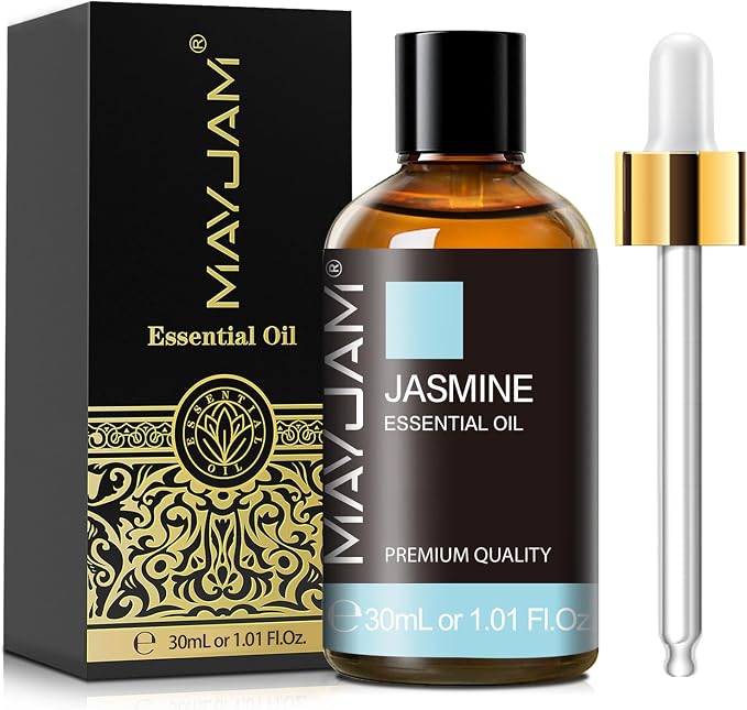 MAYJAM Jasmine Essential Oil for Diffuser, Jasmine Oil for Skin, 1.01fl.oz | Long Lasting Scents, Essential Oils for Soap Candle Making, Ideal for Home Yoga Use