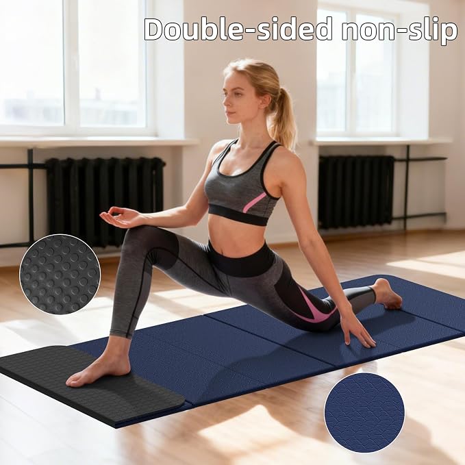 Foldable TPE Yoga Mat Thick 10mm,75" x40"Extra Large Exercise Mats | Stretch Mat Non-slip Fitness Folding Mat Easy to Carry,Wide Gym Mats for Women Men Suitable for Home Workout Travel Pilates