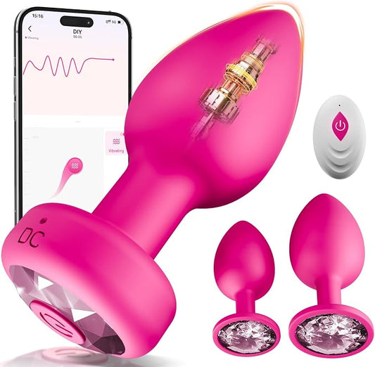 3PCS Anal Training Kit Adult Sex Toys, Silicone Vibrating Butt Plug with 10 Vibration, APP Remote Control Dildo Vibrator Butt Plug Set for Beginners, Advanced Users for Men Couple（Pink