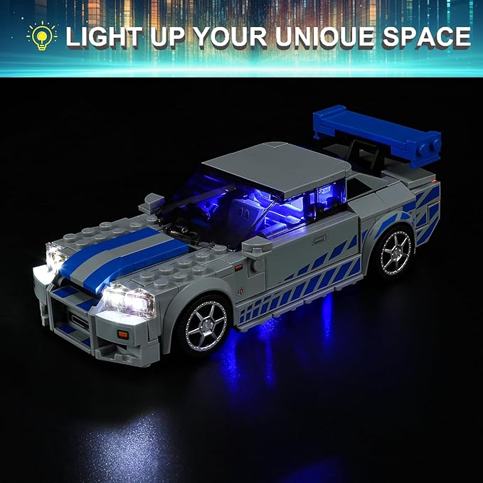 LED Light Kit for Lego Speed Champions Fast & Furious Nissan Skyline GT-R (R34) Toy Car Set, Blue Underglow Lights Compatible with Lego 76917 Set (Not Include Blocks Set)