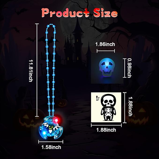 100 Pcs Halloween Party Favors for Kids, 40 LED Light Up Rings 10 LED Rotating Necklaces Glow In The Dark 50 Temporary Tattoos Halloween Toys Bulk Halloween Trick or Treat Toys Gifts Party Supplies
