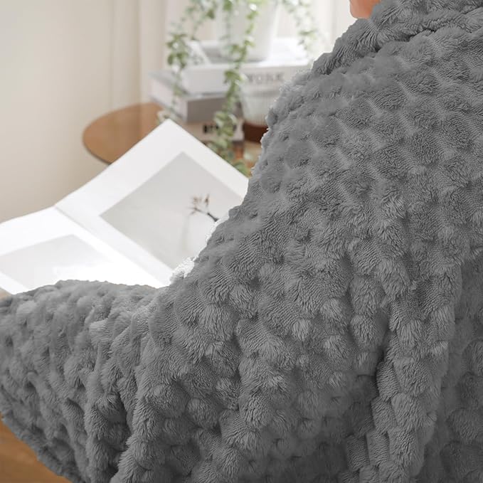 Puncuntex Grey Throw Blanket 50"×60" inches Fuzzy 3D Jacquard Decorative | Flannel Fleece Super Soft Plush Cozy Blanket for Couch Sofa Chair Lightweight