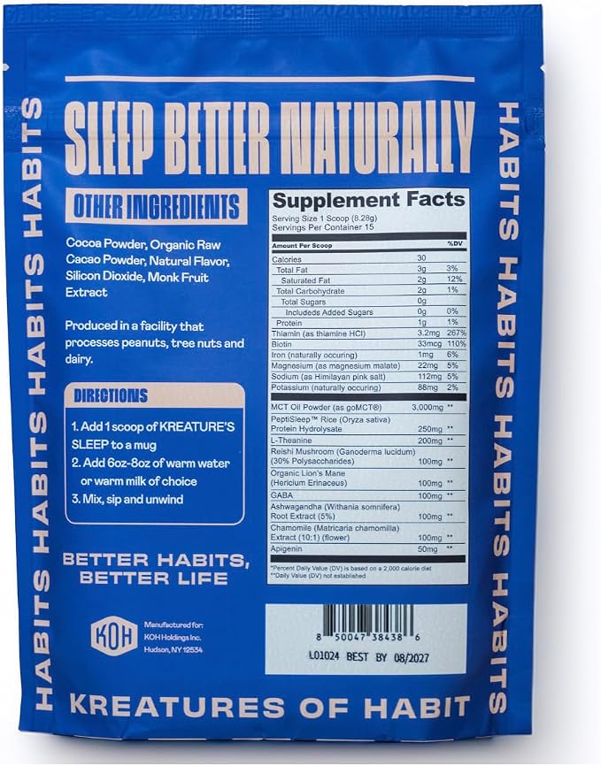 Kreatures of Habit KREATURE'S Sleep Elixir, Chocolate | Sugar-Free, With Ashwagandha, Chamomile, GABA, L-Theanine, Reishi & Magnesium, Sleep Support