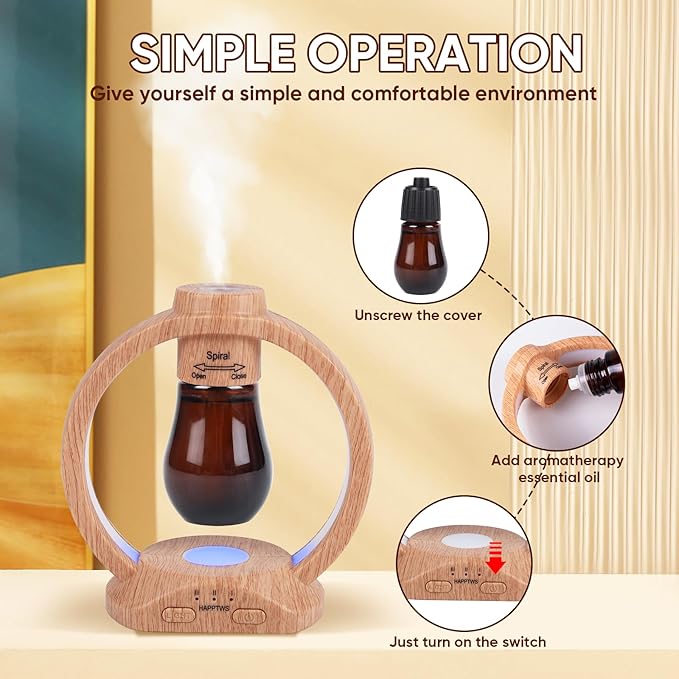 HAPPTWS Essential Oil Diffuser Set- Diffuser 3 Timer Settings Battery Powered Cordless Setup 7 Color LED Lights for Bedroom Yoga Room Pet Room