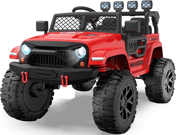 ARBELI 2 Seater Ride On Car for Kids, EVA Tires, 24V 4WD Electric Car w/Remote Control, Bluetooth, LED Lights, Ride On Truck for Boys and Girls Aged 3-8, Red