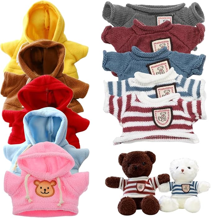 Stuffed Animal Clothes, 10PCS Bear Clothes, Bear Clothes Outfit, Doll Clothes Bear Hoodie Sweater, Funny DIY Clothes for Stuffed Animals