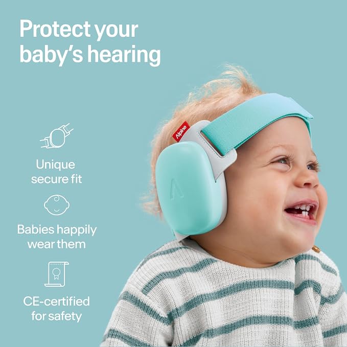 Alpine Muffy Baby Comfort - Protects Hearing for Babies and Toddlers - CE & ANSI Certified - Headband for Safe fit & Comfort - Adjustable for Ages 3-48 Months - 24dB Sound Reduction, Aqua