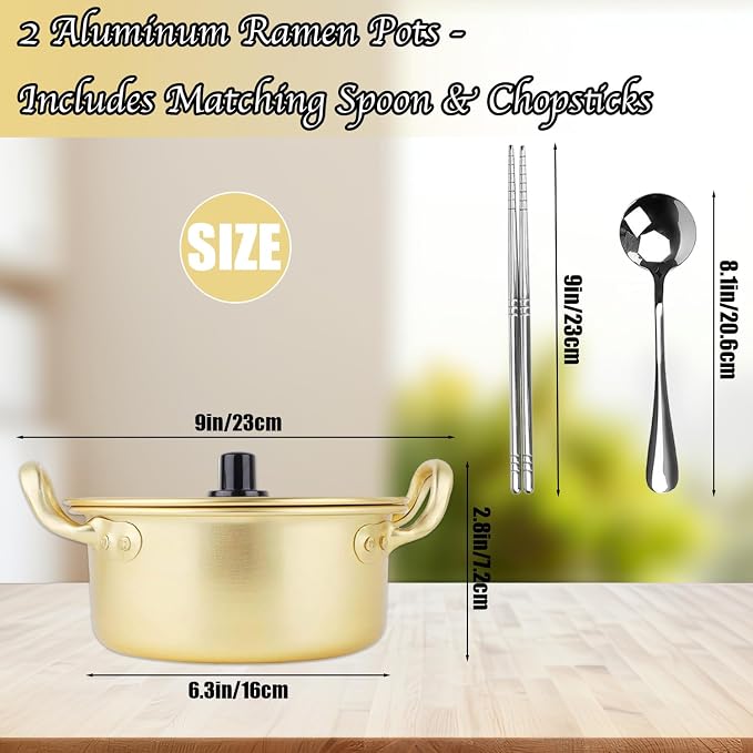 Ramen Pot, 2 Pack Korean Pots Korean Ramen Pot With Lid 2 Spoons And 2 Pairs Of Chopsticks For Kitchen Cookware