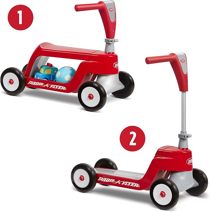 Radio Flyer Scoot 2 Scooter, Red, for Kids Ages 1-4, Ride On Toy or 4-Wheel Kids Scooter, Durable Wheels and Frame, Converts Easily with Flip Deck, Toddler Ride On Toys
