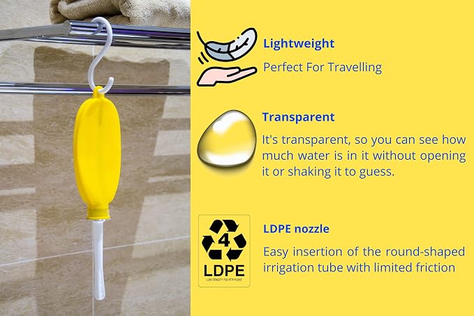 Silicone Douche Bag with Storage Bag, Pocket Size - Great for Travel, 24 Fl Oz Capacity, Yellow