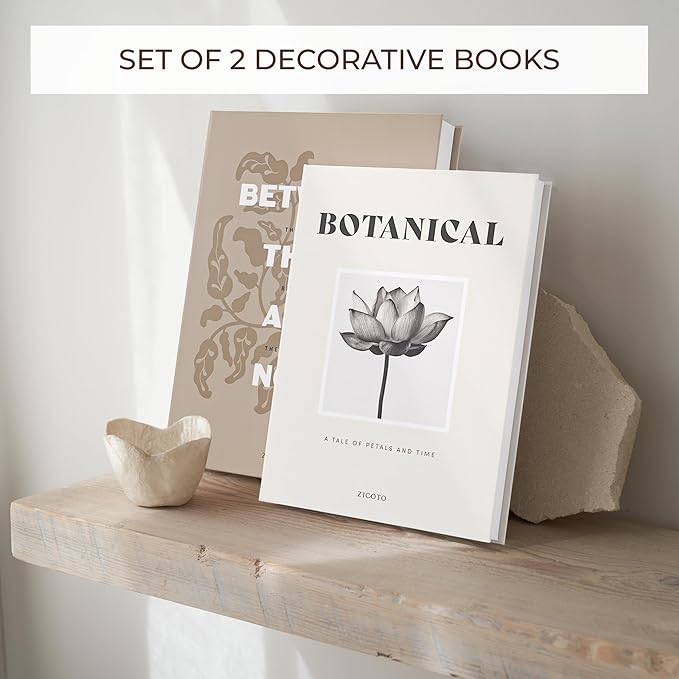 ZICOTO Beautiful Decorative Books - Set of 2 Boxes Enhance Your Coffee Table, Bookshelf or Mantel Decor - Aesthetic Fake/Faux Books for Modern Home Decoration, Photo Storage and as a Keepsake Box