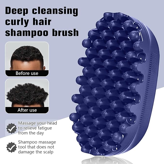 Rubber Curling Hair Brush，Premium Twist Tool for Afro Hair，Ideal for Curly, Coiled, 4C Hair，Quick & Easy Styling，Blue