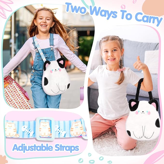Cat Plush Bag Kids Crossbody Bag for Kids, Plush Handbag Tote Bag with Adjustable Strap,Soft Plush Cat Stuffed Purse with Zipper,Coin Pouch Accessories for Toddlers Kids