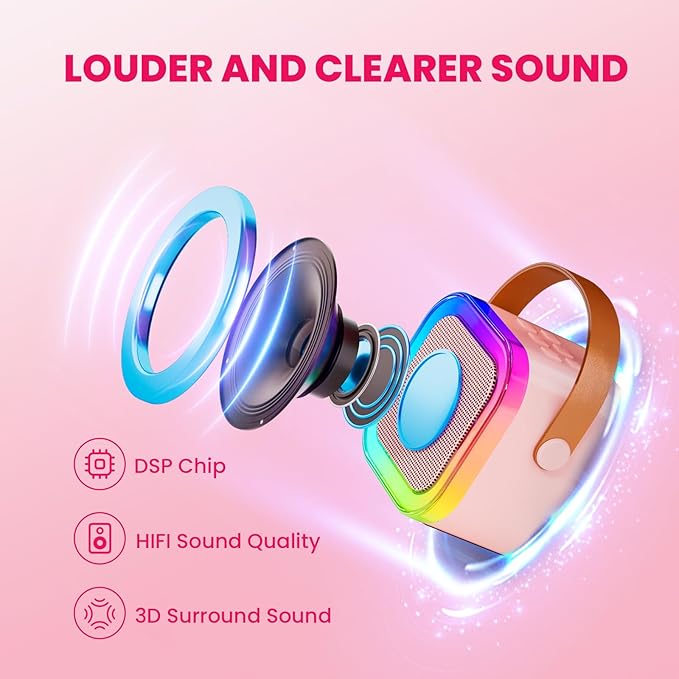 Karaoke Machine for Kids, 2026 TOP Toys Birthday Gifts Ideas for Girls Ages 4, 5, 6, 7, 8, 9, 10, 12+ Years Old, Portable Mini MP3 Player with 2 Wireless Mics for Party