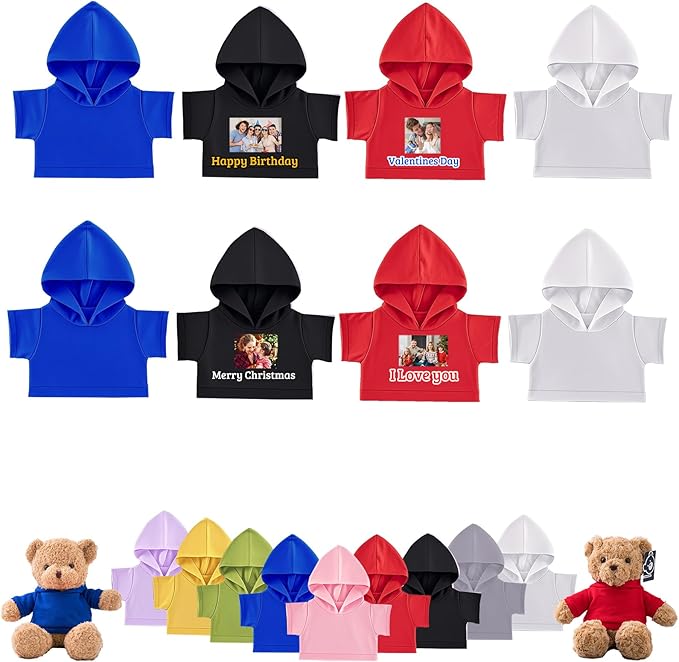 8 Pcs Personalized Teddy Bear Clothes with Photo Text, Custom Stuffed Animal Clothes Fit 8-16inch Stuffed Bear Clothing, Personalized Doll Clothing Make Your Own Plush Doll Shirt