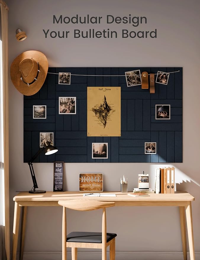 Fluxynara 48" x 36" Large Felt Bulletin Board, Carbon Blue | 12 Pack Cork Board Alternative with 60 Safe Adhesive Tabs, Pin Boards for Wall Decor, Home, Office, Classroom,Dorm
