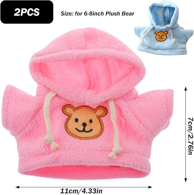 Bear Clothes, Tee Bear Hoodie Fit for 6-8inch Bears,2Pcs Stuffed Animal Outfit Girl Boy Plush Doll Hooded Sweater Clothes Cartoon DIY Decorative Clothes for Stuffed Animals