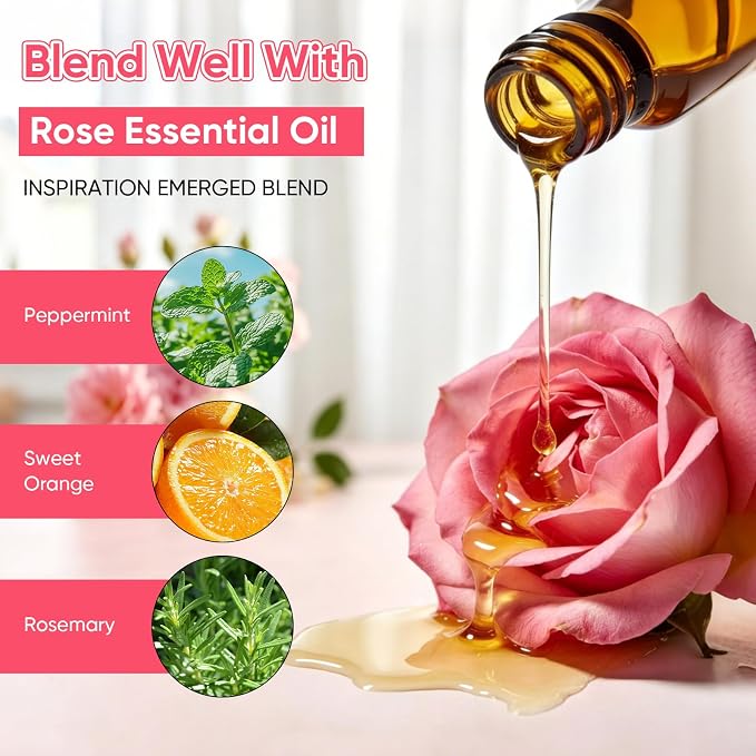 Essential Oil Rose 3.38 fl oz with Glass Dropper, Pure Fragrance Oils | Natural Essential Oils for Diffusers for Perfect for Diffuser, Home, Yoga, DIY Candle and Soap Making - 100ml