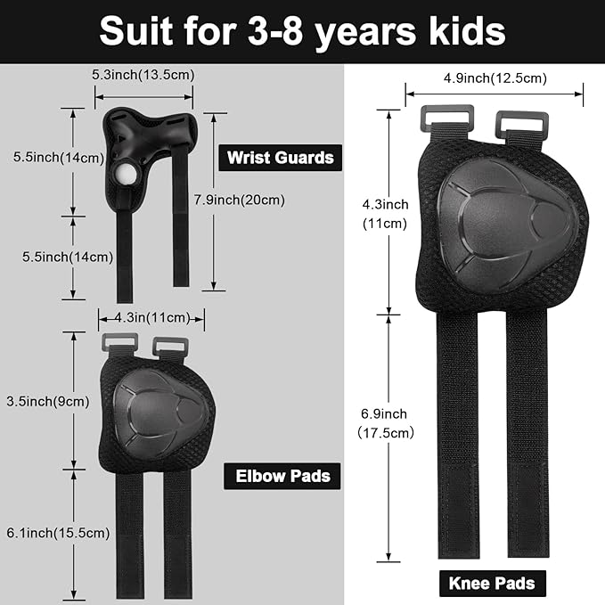 Kids/Youth Knee Pads and Elbow Pads Set with Wrist Guard 3 in 1 Kids Protective Gear Set for 3-14 Years for Skateboarding, Skiing, Cycling, BMX Biking, Running, Scooter