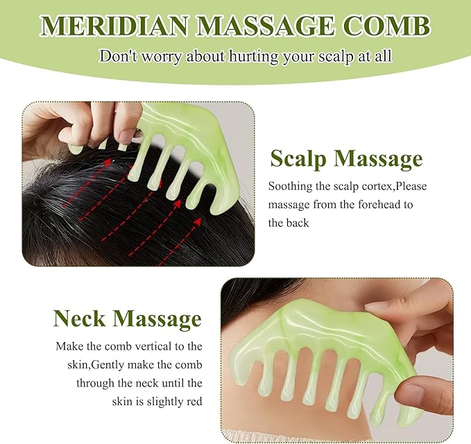 Jade Eye Mask 2 Pcs Jade Eye Mask for Facials can Relieve Puffiness and Relieve Eye Cover (Comes with Massage M-Shaped Comb *1, Eight-Tooth Comb *1)