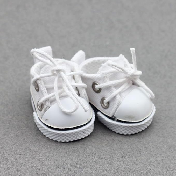2 Pairs 17cm Doll Shoes, Lace-Up Canvas Sneakers Mini Shoes for 17cm Dolls, Fingerboard Shoes, Mini Finger Shoes, Clothing Accessory for 6.7in Dolls (Black & White)