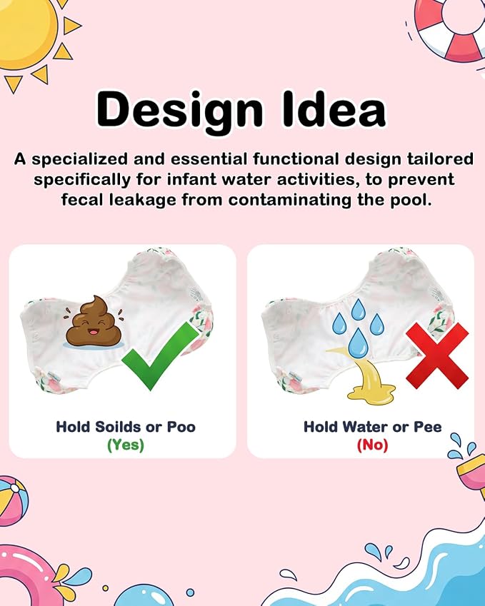 Babygoal Reusable Swim Diapers 3 Pack for 0-8 Months Newborn and Baby Girl Swimming Lessons 3SD42-B