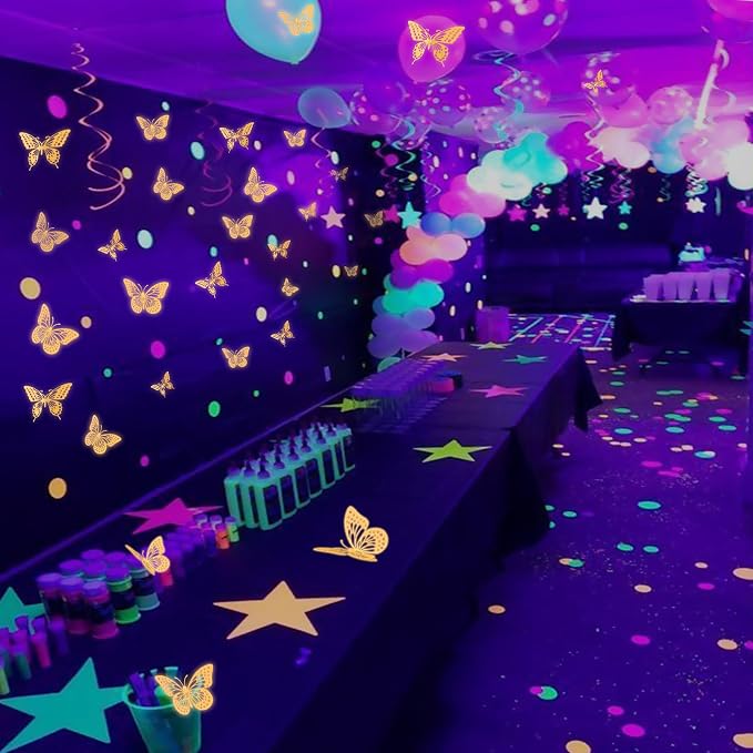 SAOROPEB Glow in The Dark 3D Butterfly 24 Pcs Orange Butterfly Stickers | 3 Sizes, Luminous Butterfly Stickers for Ceiling all, Glow in The Dark Party Supplies, Stickers for Kids Babys Nursery