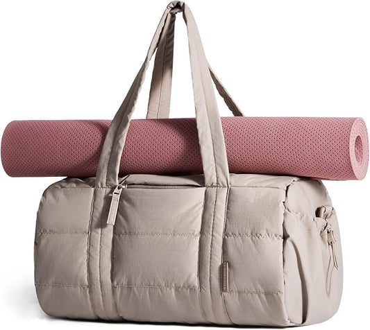 BAGSMART Reiki Gym Bag for Women Puffy Yoga Mat Travel Weekender Duffle Bag | Lint-Resistant Lining, Wet-Dry Pocket & Anti-Slip Mat Loop, Ultra-Light, Roomy for Workout Gear, Water Bottle, Travel, Sports