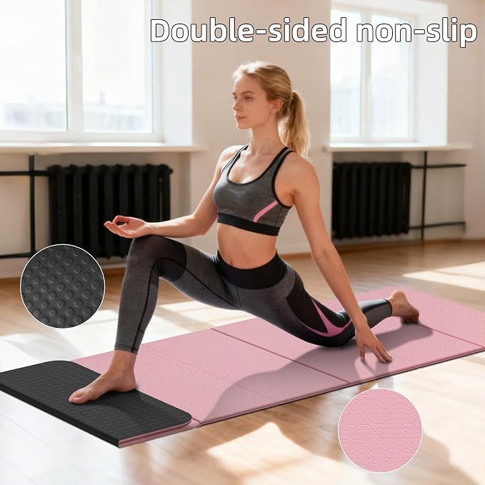 Foldable TPE Yoga Mat Thick 10mm,75" x40"Extra Large Exercise Mats | Stretch Mat Non-slip Fitness Folding Mat Easy to Carry,Wide Gym Mats for Women Men Suitable for Home Workout Travel Pilates