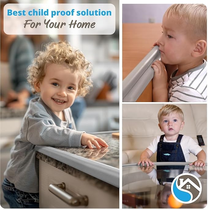 Premium 12ft Edge Protector for Baby, Odorless & Waterproof Foam Cushion with 3M Adhesive Tape, Non-Toxic to Baby Proof Corners and Edges, Wall Corner Protector & Desk Edge Cushion Gray