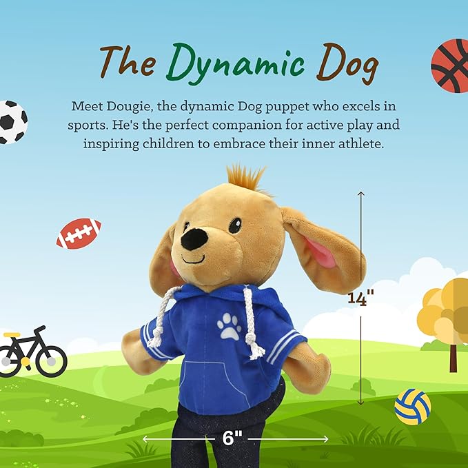 Sharewood Forest Friends Dougie The Dog Hand Puppet - Stuffed Animal for Toddlers, Kids, Teachers, Daycare & School - Perfect for Puppet Theatre and Creative Play