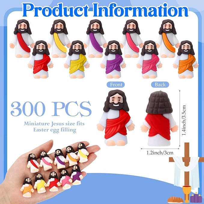 Bememo 300 Pcs Little Jesus Figures Bulk Original Design Mini Pocket Jesus Toys Rubber Figurine to Hide and Seek Religious Party Favors Sunday School Craft Baptism Gifts(Bright Colors)