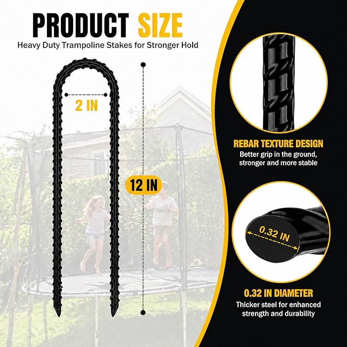 RIY Trampoline Stakes Anchors High Wind Heavy Duty Tent Stakes 12 Inch Ground Anchor Trampoline Accessories with T Hook
