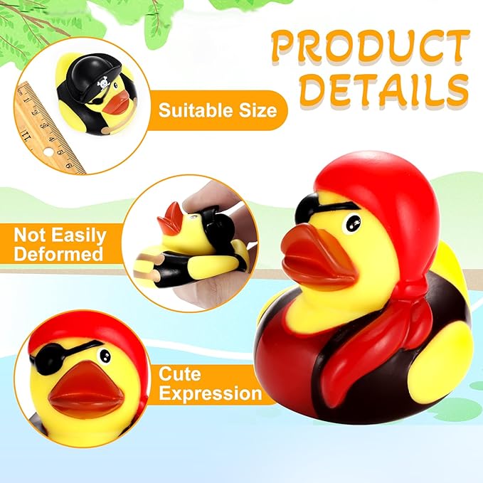 Lewtemi 48 Pcs 2 Inch Mini Pirate Rubber Ducks Cruise Ducks for Hiding with Tags Cute Yellow Decor Bathtub Pool Pirate Party Favors for Carnival Supplies Birthday Party Favor Gifts