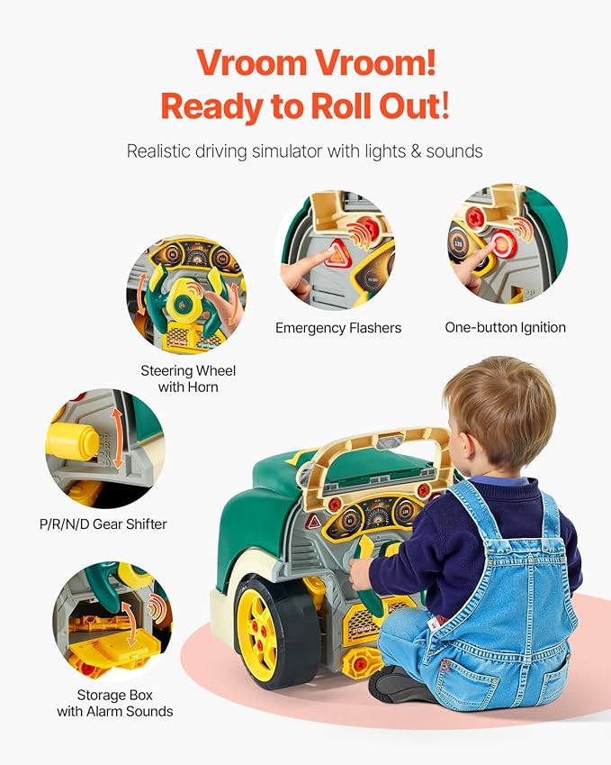 VEVOR Engine Toy, 60 Pieces, Kids Mechanic Car Repair Set with Removable Parts, Lights and Sounds, Steering Wheel and Horn, Kids Mechanic Workshop Set for Toddler Ages 3 Years and Up, Green