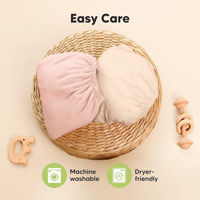 Pack and Play Sheets Fitted - 2-Pack Mini Crib Sheets for Pack N Play Mattress 38x26, Soft & Cozy, Neutral Toddler Playard Bedding, Snug Fitted Mini Baby Crib Mattress Cover Boy, Girl (Cameo)