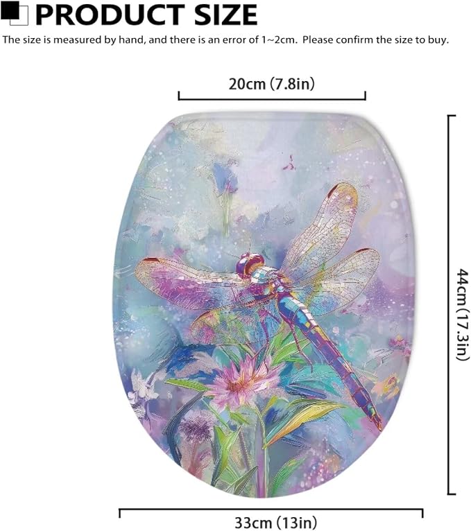 Dragonfly Toilet Seat Covers for Bathroom Polyester Fabric Soft and Breathable Toilet Lid Cover Polyester Fabric Universal for Most Toilet Bowl Lids