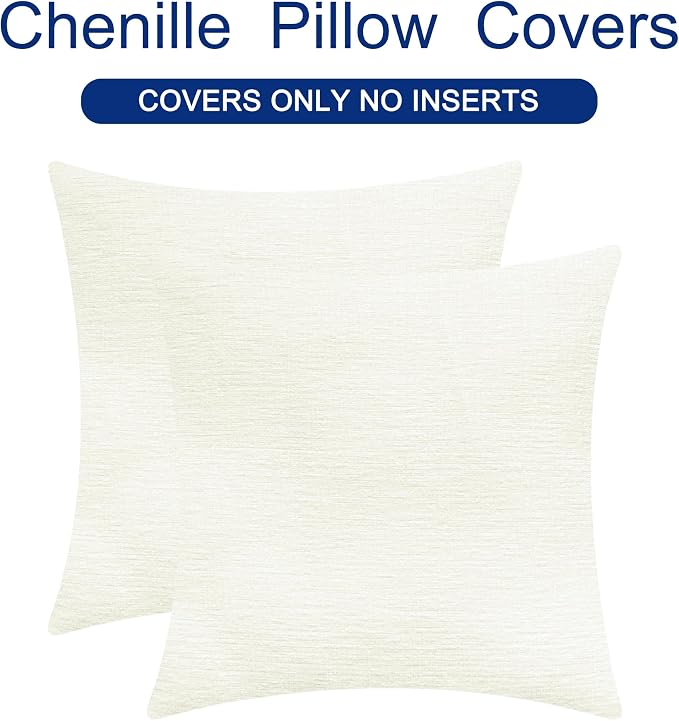 CaliTime Decorative Couch Throw Pillow Covers 20 X 20 Inches Cream | Pack of 2, Cozy Chenille Cushion Cases for Sofa Bed Living Room Farmhouse Home