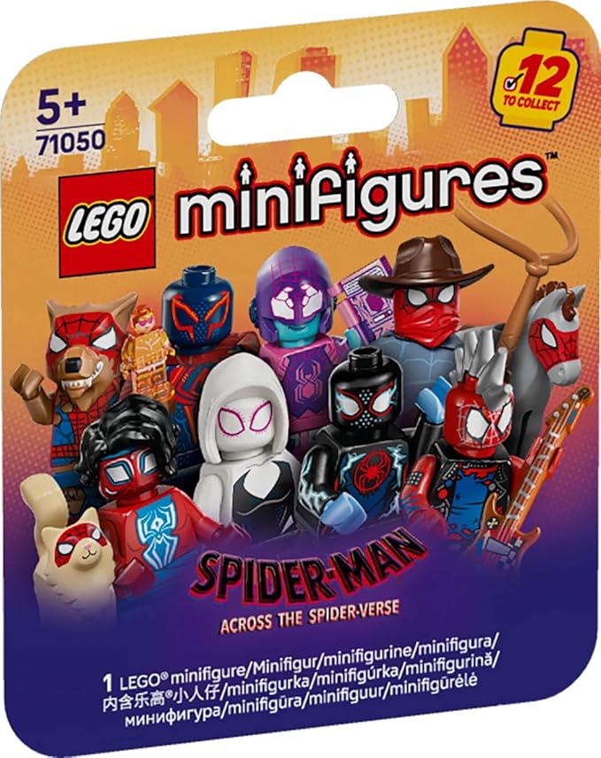 LEGO Minifigures Spider-Man: Across the Spider-Verse - Get 1 of 12 Collectible Toys with Accessories - Gift for 5+ Year Old Boys & Girls - Mystery Box - 71050