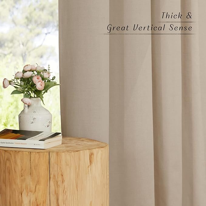 NICETOWN Taupe Linen Kitchen Curtains 36 inch Length, Decorative Thick Flax Small Window Treatments Privacy Assured with Light Filtering for Bedroom/Bathroom, W55 x L36, 2 Panels