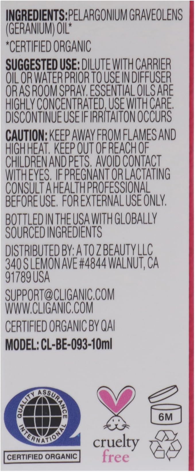 Cliganic Organic Geranium Essential Oil, 100% Pure Natural for Aromatherapy | Non-GMO Verified