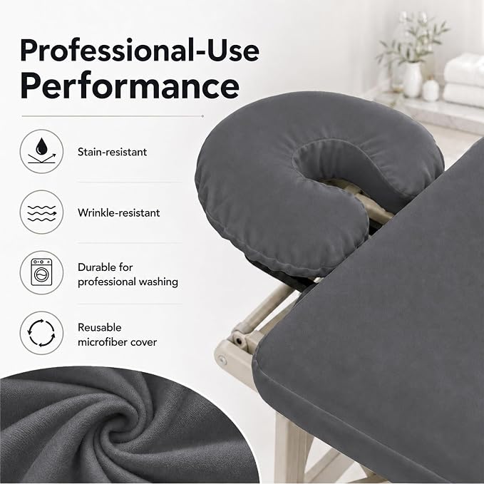ForPro Premium Microfiber Massage Face Rest Cover, Cool Grey, Ultra-Light, Stain and Wrinkle-Resistant, for Massage Tables, 10-Count
