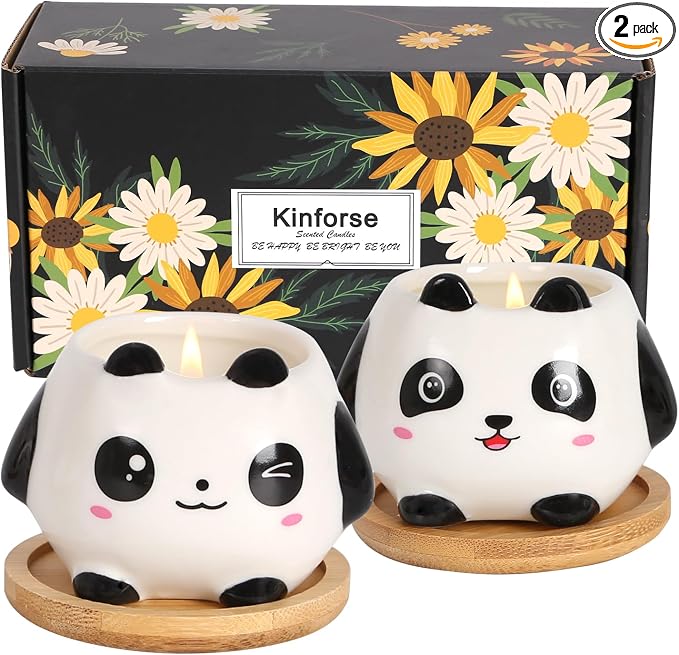 Kinforse Panda Scented Candles Gift Set, Soy Wax Candles of Sweet Orange and Lavender, Perfect Gifts Set for Women, Birthdays, Weddings, Christmas, Yoga, Bath