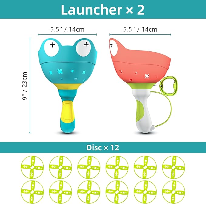 Ivtivfu Flying Disc Launcher Toy (2 Packs), Manual Capture Catching Disk Game, Outdoor Toys for Kids Ages 4-8, Outside Yard and Lawn Family Games for Toddlers 3-5, Birthday Gifts for Girls and Boys