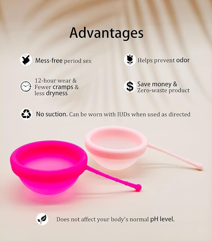 Reusable Menstrual Disc, Ultra-Soft Medical-Grade Silicone Period Disc for Women Wear 12 Hours 2 Size for Light & Heavy Flow Removal String (Red+Pink, L+S)