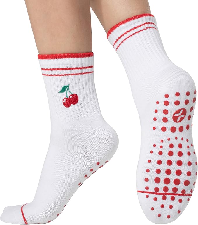 COOLMATE Pilates Socks with Grips for Women, Yoga Socks, Crew Non Slip Women for Barre, Pilates Gifts for Women